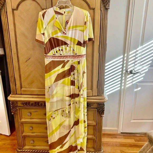 EMILIO PUCCI 1990's Geometric Print Silk Jersey Chiffon Maxi Dress - Picture 3 of 16